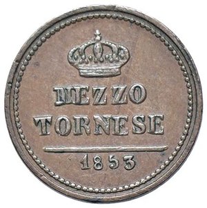 reverse: ZECCHE ITALIANE - NAPOLI - Ferdinando II di Borbone (1830-1859) - Mezzo tornese 1853 P.R. 316; Mont. 1250/1253 R CU. BB+