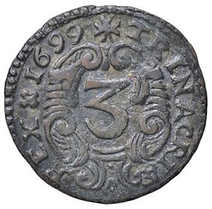 reverse: ZECCHE ITALIANE - PALERMO - Carlo II (1674-1700) - 3 Piccioli 1699 Spahr manca; MIR 498/1  CU. BB+