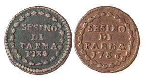 reverse: ZECCHE ITALIANE - PARMA - Ferdinando di Borbone (1765-1802) - Sesino 1784 e 1786   CU 2 monete. MB÷BB+