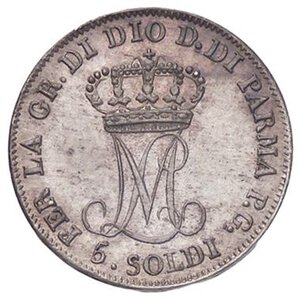 reverse: ZECCHE ITALIANE - PARMA - Maria Luigia (1815-1847) - 5 Soldi 1815 Pag. 12; Mont. 122  AG. qFDC/FDC