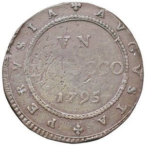 reverse: ZECCHE ITALIANE - PERUGIA - Pio VI (1775-1799) - Baiocco 1795 CNI 4; Munt. 398 RR CU. qBB