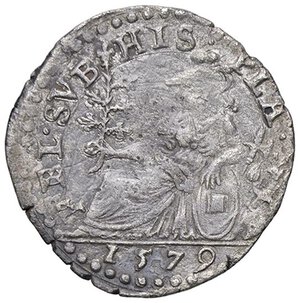 reverse: ZECCHE ITALIANE - PIACENZA - Ottavio Farnese con il figlio Alessandro  - Parpagliola 1579 CNI 29/32; MIR 1135/14 R (MI g. 2,01). qBB