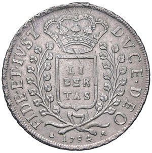 reverse: ZECCHE ITALIANE - RAGUSA - Monete con data (1592-1806) - Libertina 1794 CNI 398/402 R AG  Appiccagnolo abilmente rimosso. BB