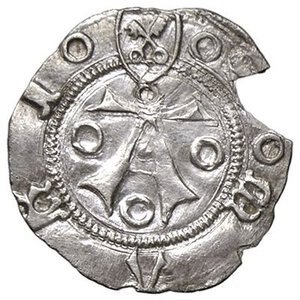 obverse: ZECCHE ITALIANE - RECANATI - Repubblica (Sec. XV) - Mezzo bolognino Munt. 36; Berm. 338 R (AG g. 0,59) Mancanza marginale. qBB