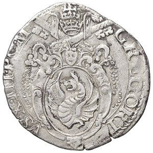 obverse: ZECCHE ITALIANE - ROMA - Gregorio XIII (1572-1585) - Giulio Munt 83 var. RRR (AG g. 2,92). BB