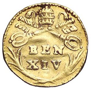 obverse: ZECCHE ITALIANE - ROMA - Benedetto XIV (1740-1758) - Mezzo scudo d oro Munt. 30/43  (AU g. 0,74) Da incastonatura. qBB