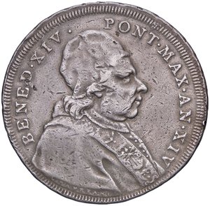 obverse: ZECCHE ITALIANE - ROMA - Benedetto XIV (1740-1758) - Scudo romano 1753 A. XIV CNI 311; Munt. 44  AG  Appiccagnolo abilmente rimosso. qBB