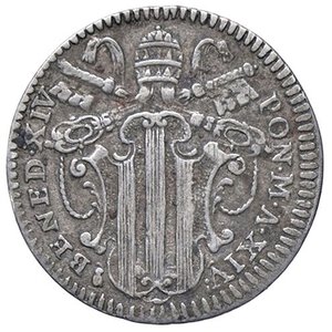 obverse: ZECCHE ITALIANE - ROMA - Benedetto XIV (1740-1758) - Grosso A. XIV CNI 308; Munt. 66b  AG. BB