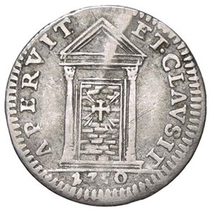 reverse: ZECCHE ITALIANE - ROMA - Benedetto XIV (1740-1758) - Mezzo grosso 1750 A. XI CNI 278; Munt. 140 R AG  Lieve ondulazione del tondello. BB