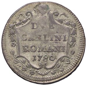 reverse: ZECCHE ITALIANE - ROMA - Pio VI (1775-1799) - 2 Carlini 1780 A. VI CNI 73; Munt. 74  MI. qBB