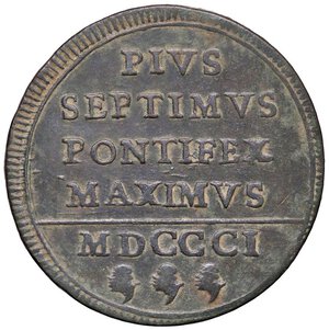 reverse: ZECCHE ITALIANE - ROMA - Pio VII (1800-1823) - Baiocco 1801   CU. BB