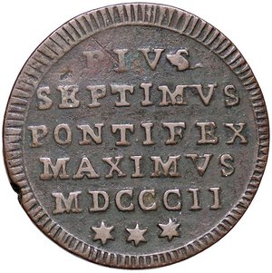 reverse: ZECCHE ITALIANE - ROMA - Pio VII (1800-1823) - Mezzo baiocco 1802 A II Pag. 86; Mont. 62  CU II tipo. BB