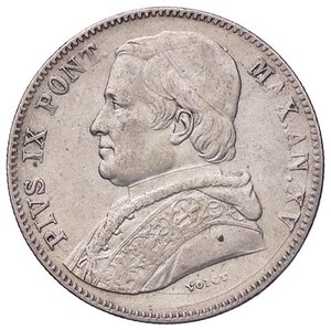 obverse: ZECCHE ITALIANE - ROMA - Pio IX (1846-1866) - 20 Baiocchi 1860 A. XV Pag. 417; Mont. 166  AG. BB