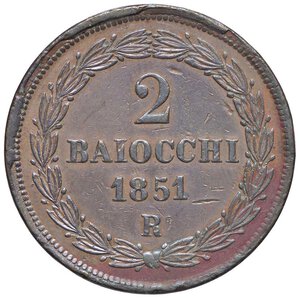 reverse: ZECCHE ITALIANE - ROMA - Pio IX (1846-1866) - 2 Baiocchi 1851 A. VI Pag. 492; Mont. 284  CU. qSPL