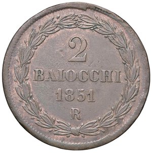 reverse: ZECCHE ITALIANE - ROMA - Pio IX (1846-1866) - 2 Baiocchi 1851 A. VI Pag. 492; Mont. 284  CU  Colpetto. BB