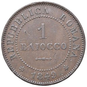 obverse: ZECCHE ITALIANE - ROMA - Repubblica Romana (1848-1849) - Baiocco 1849 Pag. 344; Mont. 66 NC CU. BB+