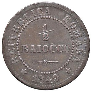 obverse: ZECCHE ITALIANE - ROMA - Repubblica Romana (1848-1849) - Mezzo baiocco 1849 Pag. 345; Mont. 67  CU  Colpetti. BB+