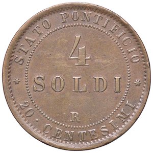 reverse: ZECCHE ITALIANE - ROMA - Pio IX (1866-1870) - 4 Soldi 1869 A. XXIII Pag. 595; Mont. 404  CU  Colpetto. BB+