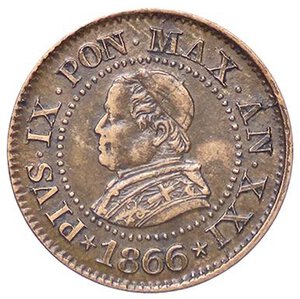 obverse: ZECCHE ITALIANE - ROMA - Pio IX (1866-1870) - Centesimo 1866 A. XXI Pag. 608; Mont. 417 NC CU. BB