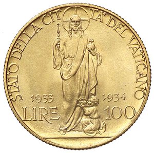 reverse: ZECCHE ITALIANE - ROMA - Pio XI (1922-1939) - 100 Lire 1933-34 Pag. 616; Mont. 425  (AU g. 8,8). qFDC