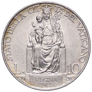 reverse: ZECCHE ITALIANE - ROMA - Pio XI (1922-1939) - 10 Lire 1935 Pag. 628; Mont. 437  AG. qFDC/SPL+