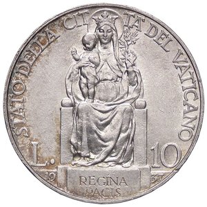 reverse: ZECCHE ITALIANE - ROMA - Pio XI (1922-1939) - 10 Lire 1937 Pag. 630; Mont. 439  AG. qFDC