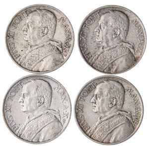 obverse: ZECCHE ITALIANE - ROMA - Pio XI (1922-1939) - 5 Lire 1931-1932-1933-34-1937   AG 4 monete. BB÷qSPL