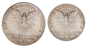 reverse: ZECCHE ITALIANE - ROMA - Sede Vacante (1939) - 10 e 5 Lire 1939 Mont. 505 e 506  AG. FDC