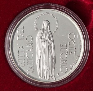 obverse: ZECCHE ITALIANE - ROMA - Giovanni Paolo II (1978-2005) - 5 Euro 2004 A. XXVI - Dogma dell Immacolata Concezione   AG In confezione. FS