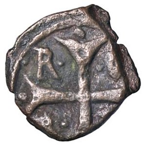 obverse: ZECCHE ITALIANE - SALERNO - Ruggero II (1127-1154) - Follaro MIR 607 NC (AE g. 0,83). MB-BB