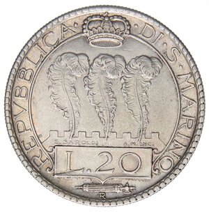 reverse: ZECCHE ITALIANE - SAN MARINO - Vecchia monetazione  - 20 Lire 1937 Pag. 379; Mont. 26 R AG. SPL/qSPL