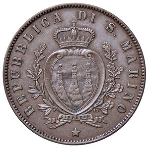 obverse: ZECCHE ITALIANE - SAN MARINO - Vecchia monetazione  - 5 Centesimi 1864 M Pag. 377; Mont. 10 R CU. SPL