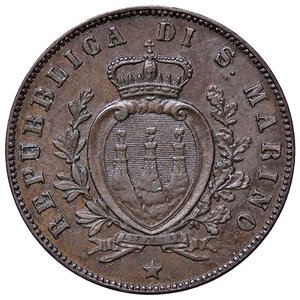 obverse: ZECCHE ITALIANE - SAN MARINO - Vecchia monetazione  - 5 Centesimi 1869 M Pag. 378; Mont. 11  CU. bello SPL