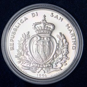 obverse: ZECCHE ITALIANE - SAN MARINO - Nuova monetazione (1972) - 10.000 Lire 1996 - Verso il Duemila   AG In confezione. FS