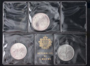 obverse: ZECCHE ITALIANE - SAN MARINO - Nuova monetazione (1972) - Trittico 1981 - Virgilio Mont. 7  AG In confezione. FDC