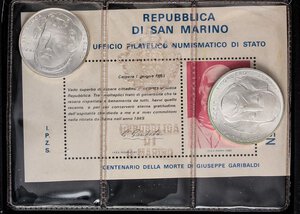 obverse: ZECCHE ITALIANE - SAN MARINO - Nuova monetazione (1972) - Dittico 1982 - Garibaldi   AG In confezione. FDC