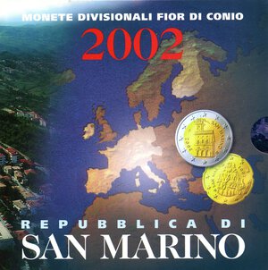 obverse: ZECCHE ITALIANE - SAN MARINO - Monetazione Euro  - Serie 2002    Cartoncino da 8 pezzi. FDC