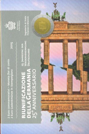 obverse: ZECCHE ITALIANE - SAN MARINO - Monetazione Euro  - 2 Euro 2015 - Riunificazione della Germania   NI In confezione. FDC