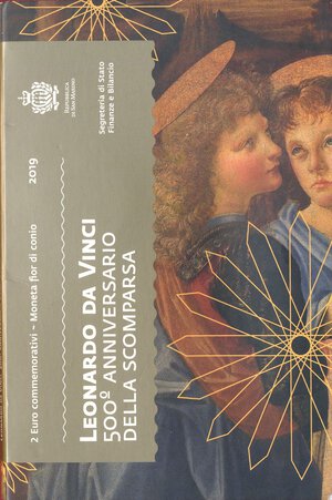 obverse: ZECCHE ITALIANE - SAN MARINO - Monetazione Euro  - 2 Euro 2019 - Leonardo da Vinci   NI In confezione. FDC