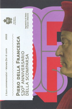 obverse: ZECCHE ITALIANE - SAN MARINO - Monetazione Euro  - 2 Euro 2022 - Piero della Francesca   NI In confezione. FDC