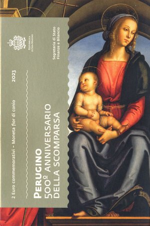 obverse: ZECCHE ITALIANE - SAN MARINO - Monetazione Euro  - 2 Euro 2023 - Perugino   NI In confezione. FDC