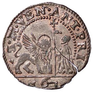 obverse: ZECCHE ITALIANE - VENEZIA - Antonio Priuli (1618-1623) - Bezzo da 6 bagattini Pao. 27  (MI g. 1) Frattura di conio. SPL