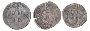 obverse: SAVOIA - Emanuele Filiberto (1553-1580) - Quarto di grosso MIR 545 NC (MI g. 0,66)Assieme a C. E. II soldo e V. A. III soldo 1783 - Lotto di 3 monete. med. MB