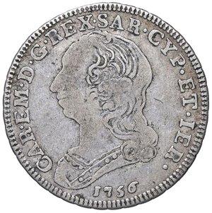 obverse: SAVOIA - Carlo Emanuele III (1730-1773) - Quarto di scudo 1756 Mont. 192  AG Colpo. MB