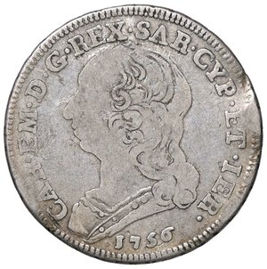 obverse: SAVOIA - Carlo Emanuele III (1730-1773) - Quarto di scudo 1756 Mont. 192  AG. MB