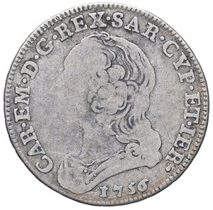 obverse: SAVOIA - Carlo Emanuele III (1730-1773) - Quarto di scudo 1756 Mont. 192  AG. MB