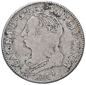 obverse: SAVOIA - Carlo Emanuele III (1730-1773) - Quarto di scudo 1764 Mont. 200  AG. meglio di MB