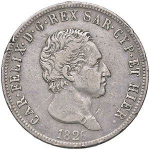 obverse: SAVOIA - Carlo Felice (1821-1831) - 5 Lire 1826 T Pag. 71; Mont. 61  AG  Colpetti. qBB