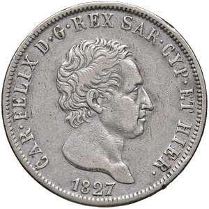 obverse: SAVOIA - Carlo Felice (1821-1831) - 5 Lire 1827 G Pag. 72; Mont. 64  AG. qBB