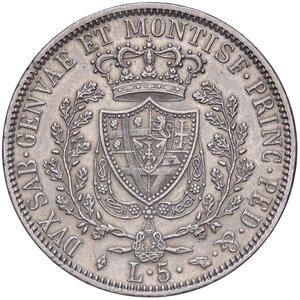 reverse: SAVOIA - Carlo Felice (1821-1831) - 5 Lire 1827 T Pag. 73; Mont. 63  AG. qSPL